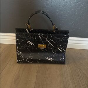 balenciaga Black and White Marble Handbag